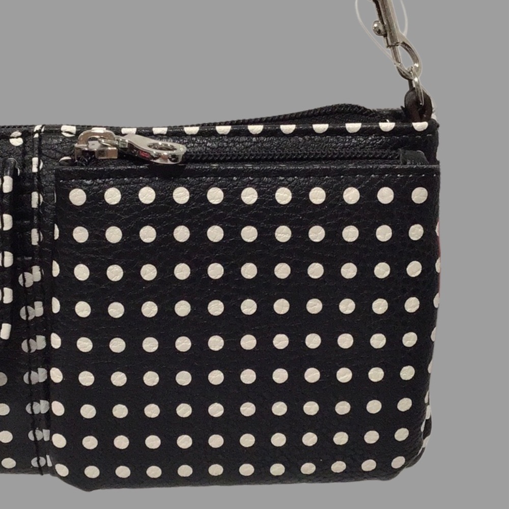 NEW RELIC by Fossil Evie Wristlet Crossbody Clutch Black and White Polka Dots - Picture 7 of 10